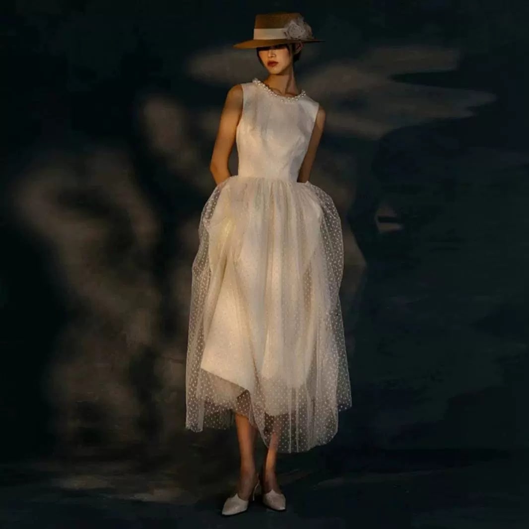 可愛いパフスリーブ ホワイトドレス パーティー フォーマル イブニングドレス 演奏会 ウェディング 発表会 同窓会 披露宴 結婚式