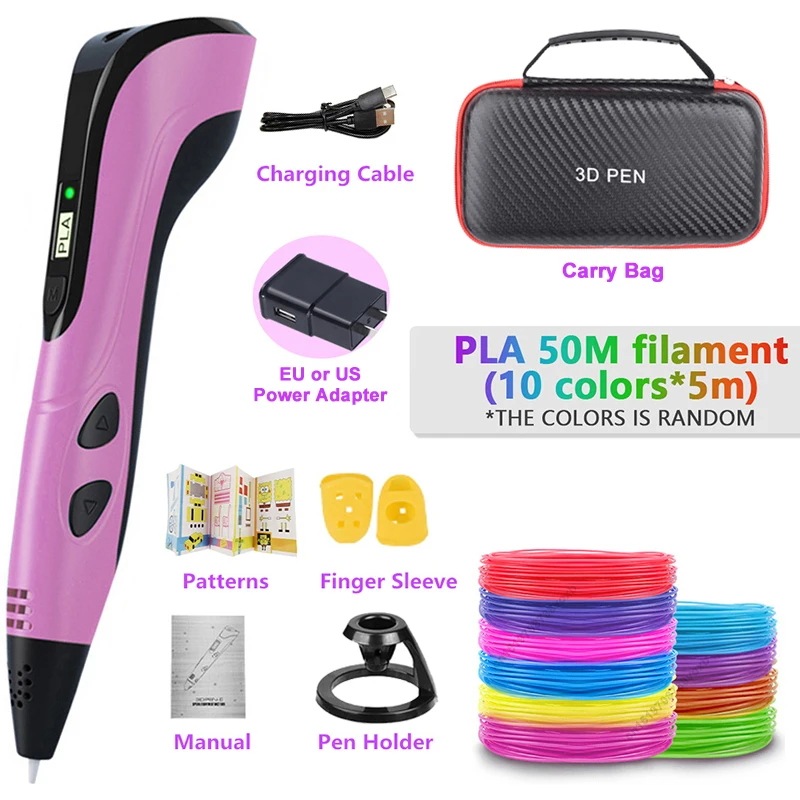 3Dペン2023子供用3D印刷ペン,クリエイティブ,子供の誕生日プレゼント,ケース付き,ラップトップ,新しいコレクション Pink-50M Eu