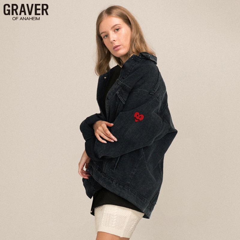 [UNISEX]ロゴハート刺繍 DENIM JACKET_BLACK