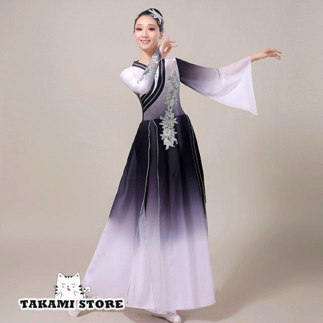 wusuobic[迅速な出荷]衣装 ダンス レディース 古典ダンス衣装 上下セット ステージ衣装 女性 花柄 ワイドパンツ ロング丈 袖あり 長袖 舞台衣装 大きいサイズ 3L 4L 5L