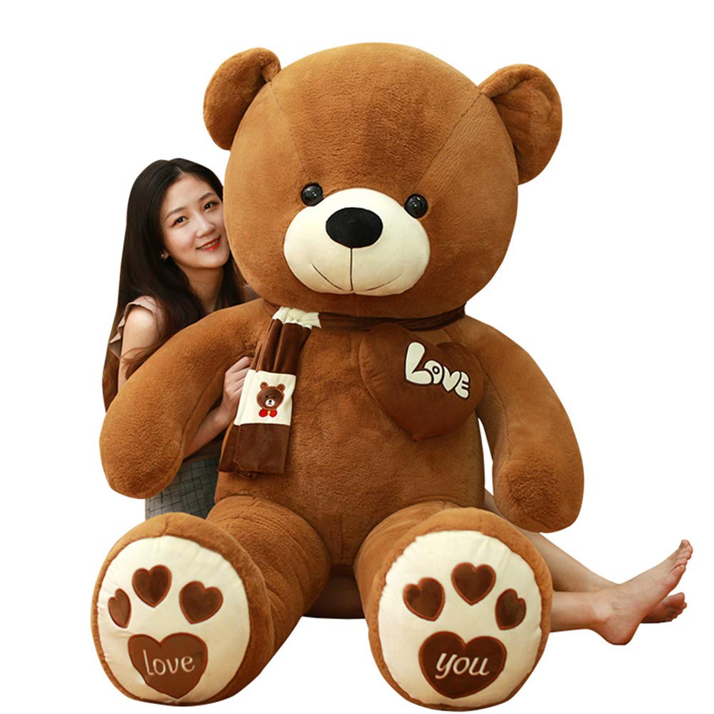 AMIRA TOYS ぬいぐるみ 大きい くま テディベア クマ teddy bear マフラー付き 可愛い熊 縫い包み 動物 抱き枕 くまのぬいぐるみ ふわふわ (ダークブラウン 120cm)