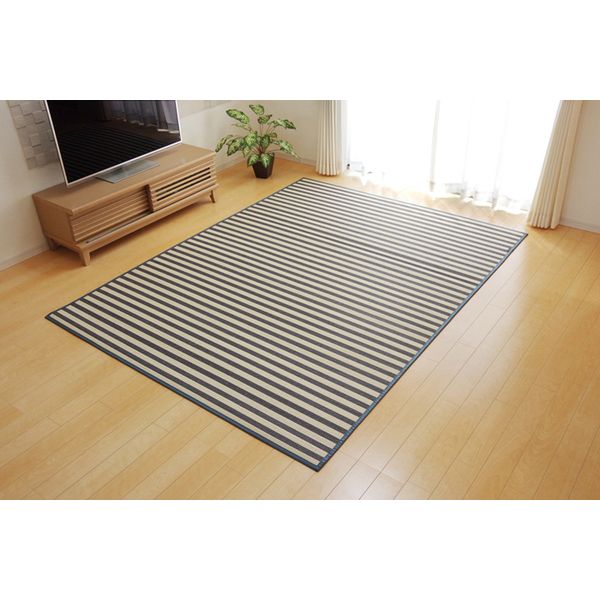 1100120044521 マリンストライプ 竹ラグカーペット DXロカ ブルー 約180×180cm メーカー直送