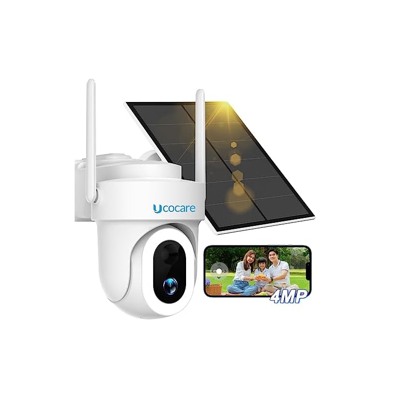 【2024最新400万超高画素14灯夜間カラー撮影5Wの太陽光パネルAlexa対応】防犯カメラ 屋外 ソーラー UCOCARE 360監視カメラ 屋外 ソーラー 電源不要 5Wの太陽光パネル
