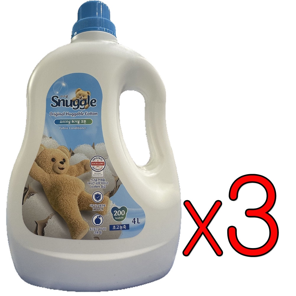スナグル超高濃縮柔軟剤 ハガブルコットン 4.0L 3個 (並行輸入製品)/ Snuggle Huggable cotton Fabric Conditioner