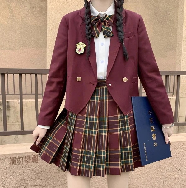 4点セットレッドブレザー+スカート+リボン+ブラウス 制服スクールスウィートティーン ジャケットJKイベント就職活動面接ブラックアウターコート高校生中学生学生制服 卒業式入学式冬秋春夏