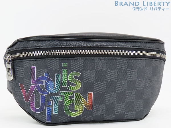 レア新品同様ルイヴィトンダミエグラフィットLVロゴバムバッグウエストバッグクロスボディショルダーバッグブラックレインボー