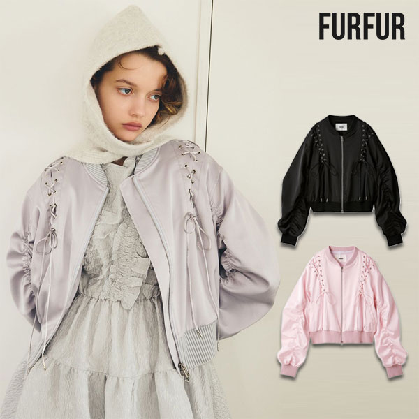 【即納】ファーファー FURFUR アウター 25秋冬 レースアップサテンブルゾン 長袖 ミドル丈 rwfj254026