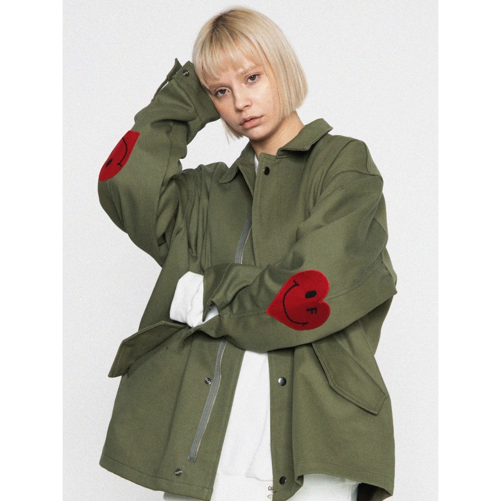 GRAVER エルボー刺繍ハートスマイルジャケットカーキ