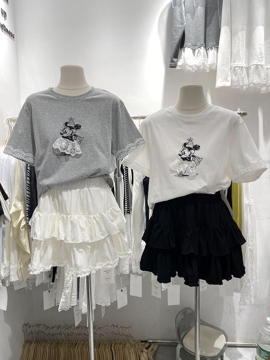 【1点ご購入 で10点プレゼントいたします】純綿2025プリントレースキルティングTシャツ女性半袖100枚ゆったり丸首トップス