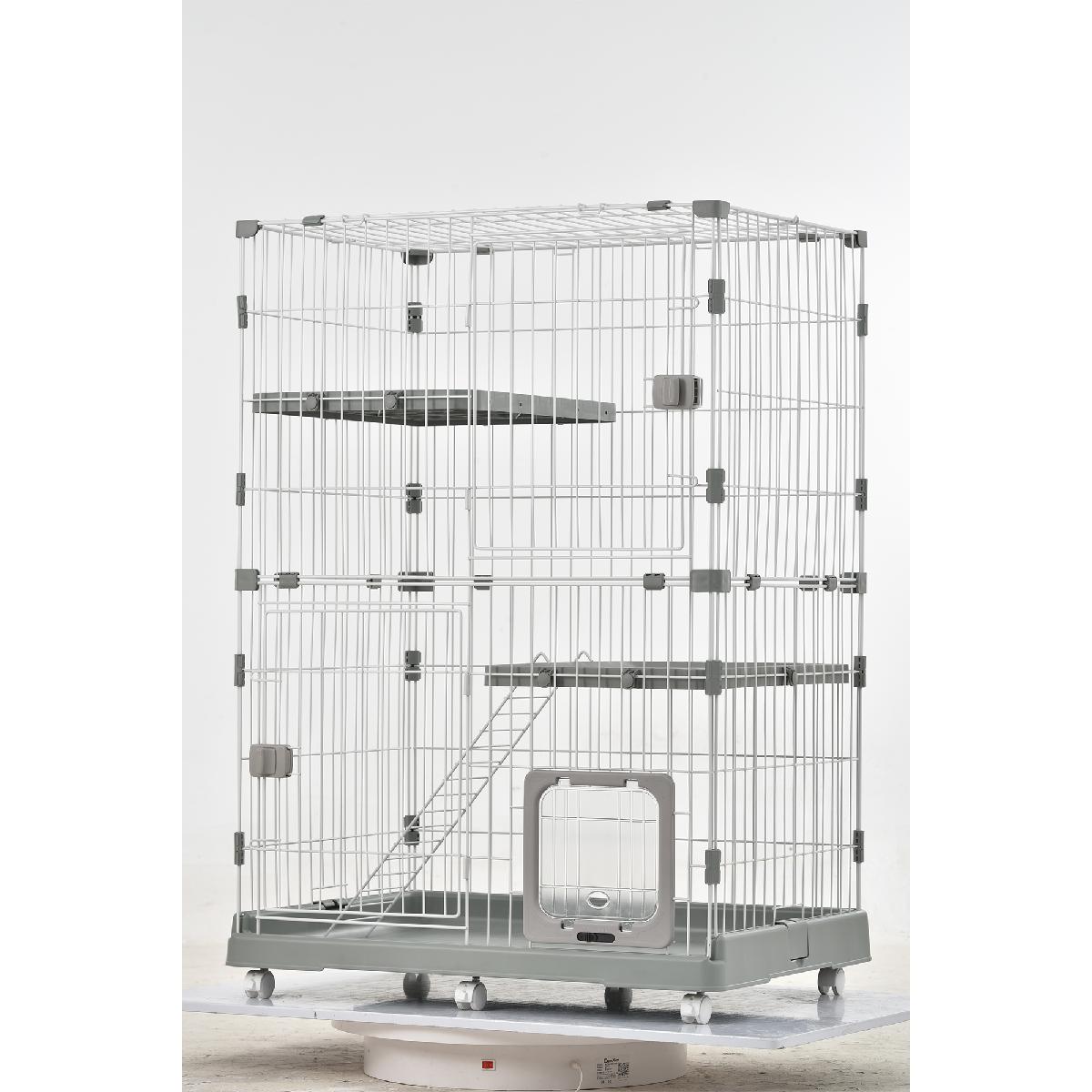 猫 ケージ 収納型 キャットケージ 2段 1段2段可能 キャスター付 キャットハウス Grey 12,474円