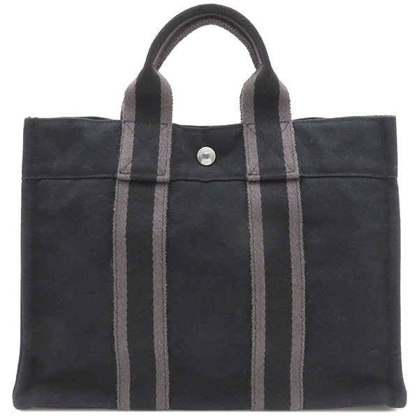 エルメス HERMES トートバッグ フールトゥ PM キャンバス ブラック×グレー シルバー金具 黒 【中古】