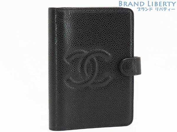 美品シャネルヴィンテージココマークキャビアスキンアジェンダPM手帳カバーシステム手帳ブラックグレインドカーフスキンA13505