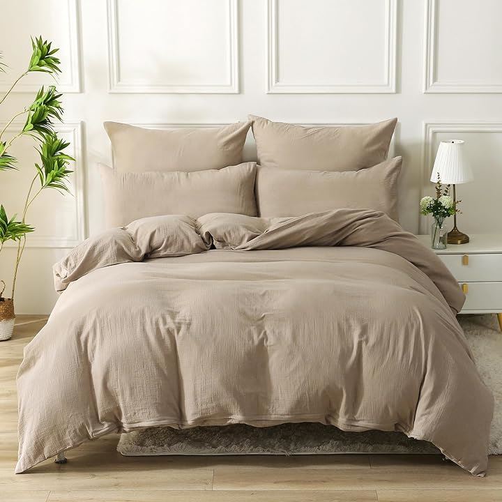 赤ちゃん向けグレードのコットン二重ガーゼ 布団カバー 3点セット シングル 枕カバー2枚 + 掛け布団カバー1枚 グレージュ・シングル(グレージュ, 「3点セット」シングル)