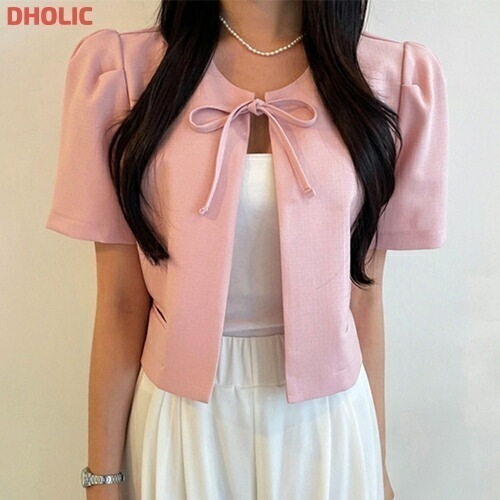 [メガ割りSALE]リボンパフ半袖クロップドツイードジャケット