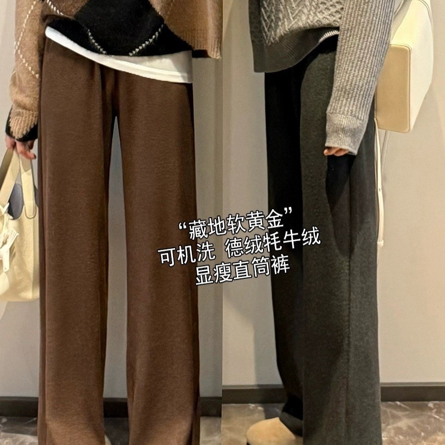 チベットソフトゴールド！自己加熱ヤクベルベットドイツのベルベットカジュアルストレートウールパンツとベルベット狭い女性用パンツ