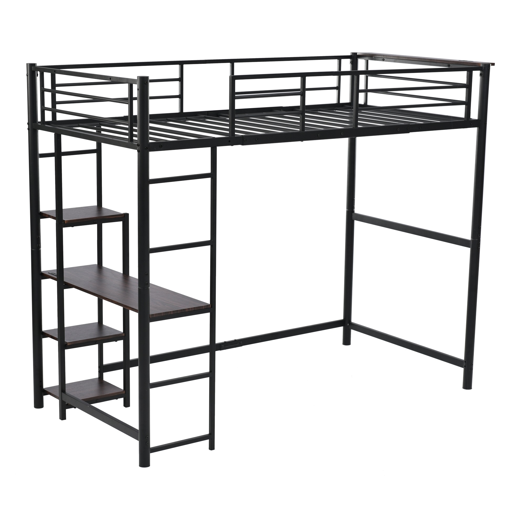 【国内発送！24時間限定価格！】ロフトベッド パイプベッド シングル 木 デスク付き コンセント付き 耐荷重150kg 高さ170cm 収納棚 ロフトベッド ハイタイプ はしご付き 北欧風  子供部