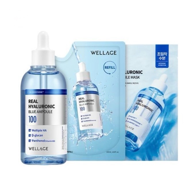 【大容量200ml/限定企画】ウェラージュ リアル ヒアルロニック ブルー100 アンプル100ml 詰め替えセット（+マスク1枚付き）
