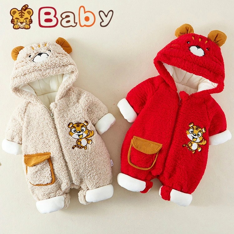 ロンパース トラ 着ぐるみ [2022年 干支 寅 着ぐるみ　虎 年賀状 ]ベビー トラ 着ぐるみ もこもこ カバーオール キッズ 赤ちゃん tiger ベビー服 ロンパース 子供 冬服 防寒 あった