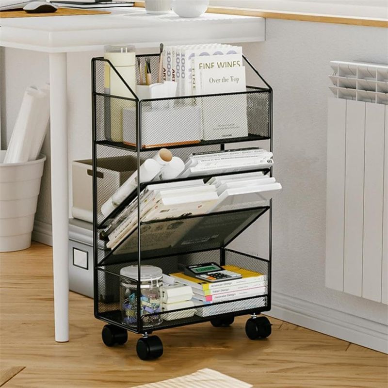 漫画 キャスター付き 本棚 ファイルワゴン ブックシェルフ 書類棚 雑誌収納 スリム 大容量 収納棚 教科書 学校/オフィス用 4段 デスクサイド本棚