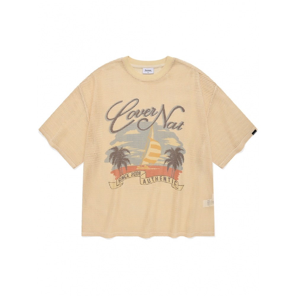 COVERNAT メッシュサンセットボート T シャツベージュ