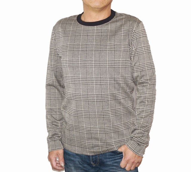 長袖Tシャツ 千鳥格子 茶系 18 チェック メンズ セレクション 4466-9802 春物 秋物 ブラウン ベージュ ロンT