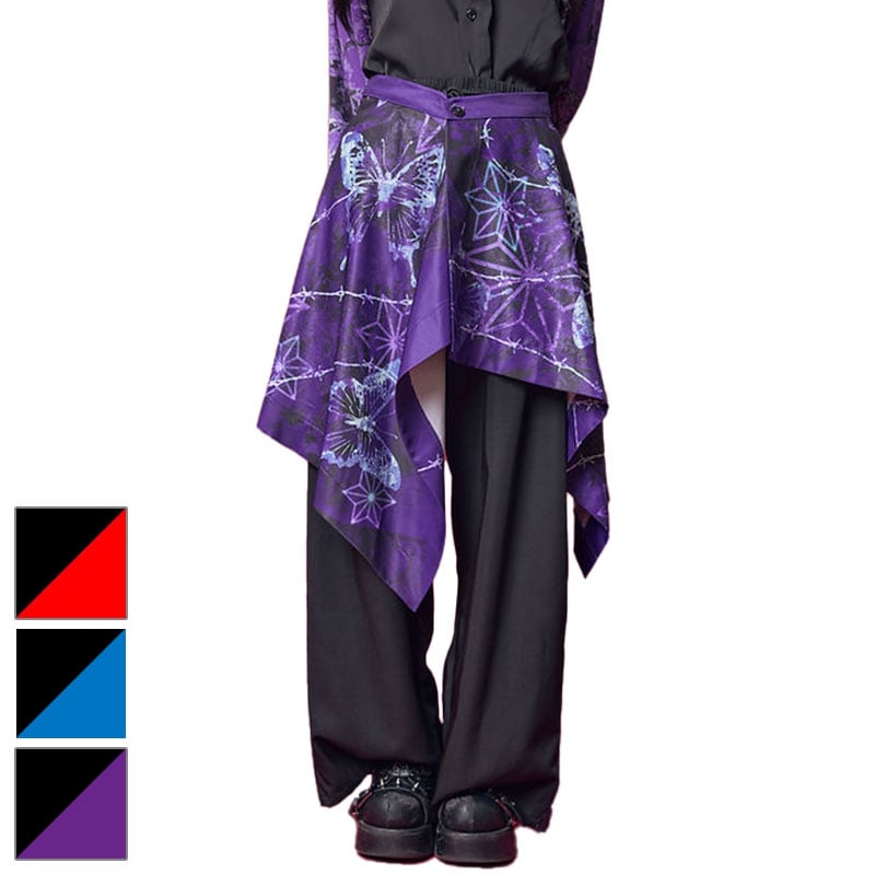 【MLサイズ/3カラー】 スカート付 サイドジップ タックワイドパンツ 原宿 病みかわ パンク 地雷 天使界隈 メンズ レディース ユニセックス 734705