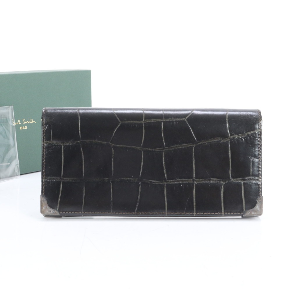 美品 クロコダイル エンボス レザー 長財布 長財布 二つ折り ウォレット ラウンドファスナー メンズ ERE CP24-8 中古