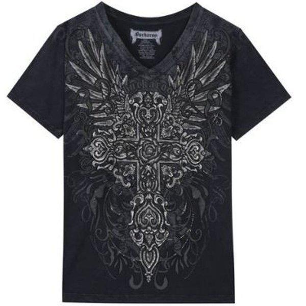 女性シングルヴィンテージWINGタトゥー半袖Tシャツ_DG