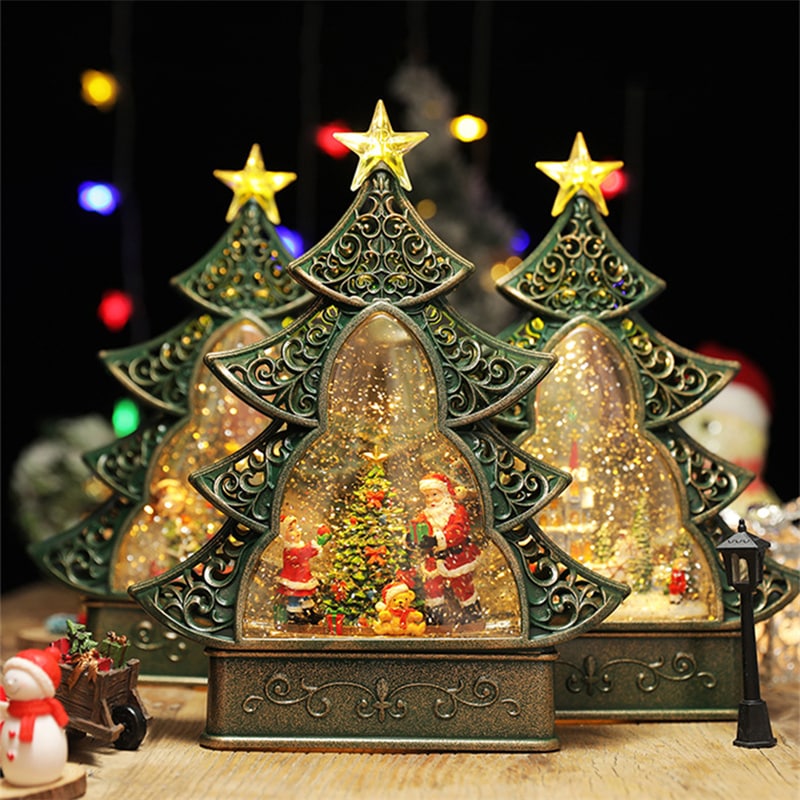 クリスマスツリー オルゴール 音楽 電池式 LEDライト クリスマス 飾り 卓上ミニ 装飾品 サンタクロースのトナカイ 五芒星 蝶結び 雪花 贈り物 雰囲気作り おしゃれ おもちゃ プレゼント 記念日