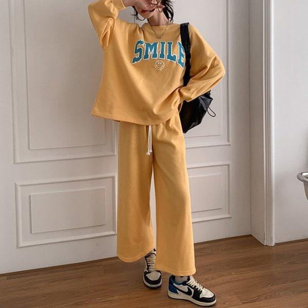 Hスタイル(SET)エンボススマイルセット 冬 女性 裏起毛 トレーニングウェアセット スウェットセット ホームウェア ビッグサイズ