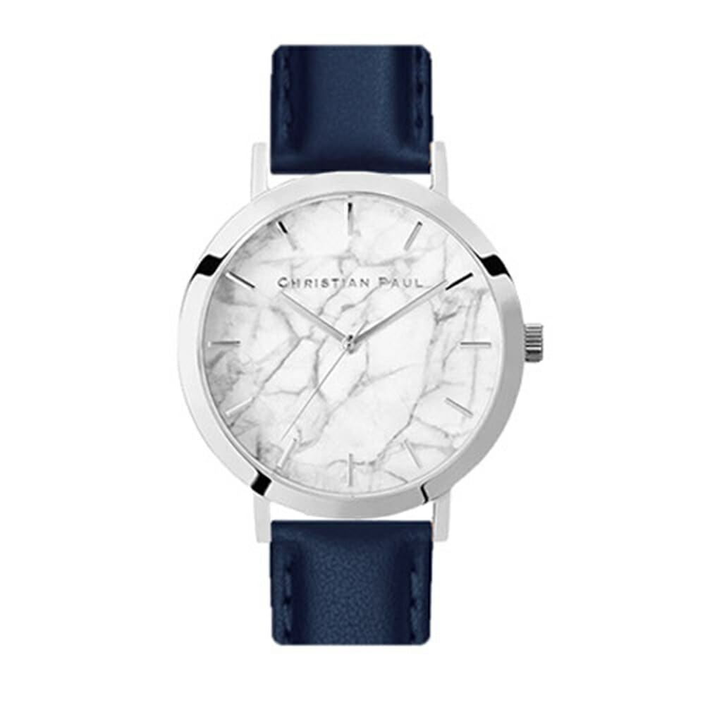 日本正規品 クリスチャンポール 腕時計 手表 メンズ レディース おしゃれ 男女兼用 マーブル 革ベルト ネイビー 仕事用 ブランド 時計 プレゼント 誕生日 結婚祝い 結婚式 結婚記念日 妻 夫 男