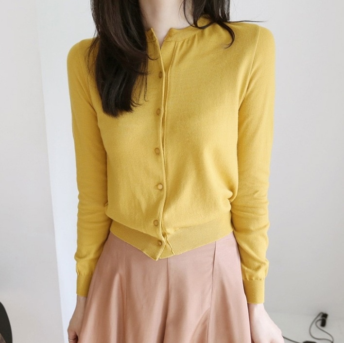 ラウンドネックショートカーディガン ショートカーディガン カジュアルショートカーディガン 長袖カーディガン トップス ブラウス ニットソー セーター カーディガン 袖あり 長袖 Uネック