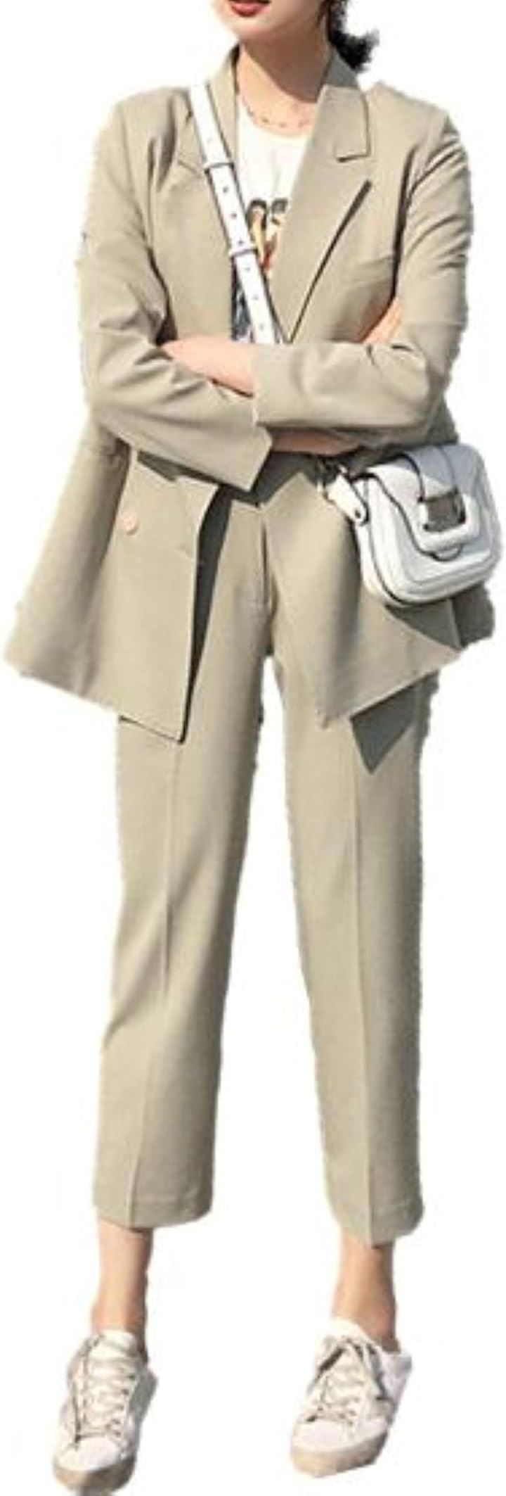 カジュアルスーツ 上下セット 足首スッキリ 9分丈パンツ 長袖 セレモニー 洗える きれいめ スリム スラックス お呼ばれ アウター ビジネススーツ 2点セット(カーキベージュ, L) 8,131円