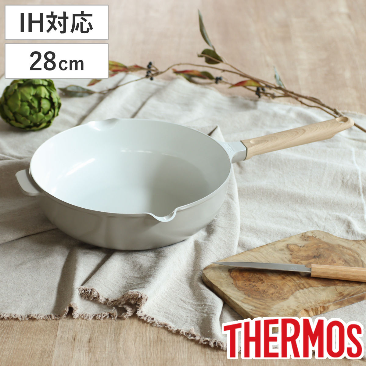 サーモス フライパン 28cm 深型 IH対応セラプロテクト セラミック マルチパン THERMOS ガス火対応 片手鍋 炒め鍋 セラミック加工 軽い 軽量 丈夫 長持ち