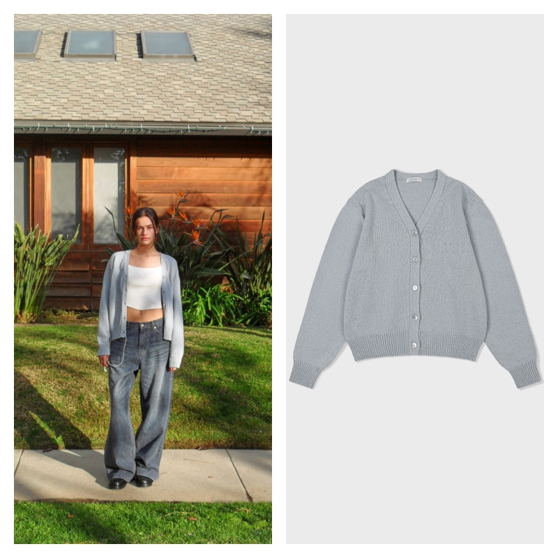 【LOW CLASSIC】 COTTON V-NECK CARDIGAN : PALE BLUE