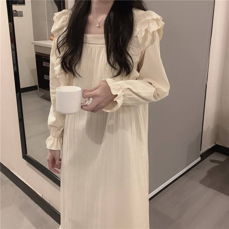 レディース ルームウェア ワンピース パジャマ ロングワンピース ロング丈 マキシ丈 膝下 スクエア