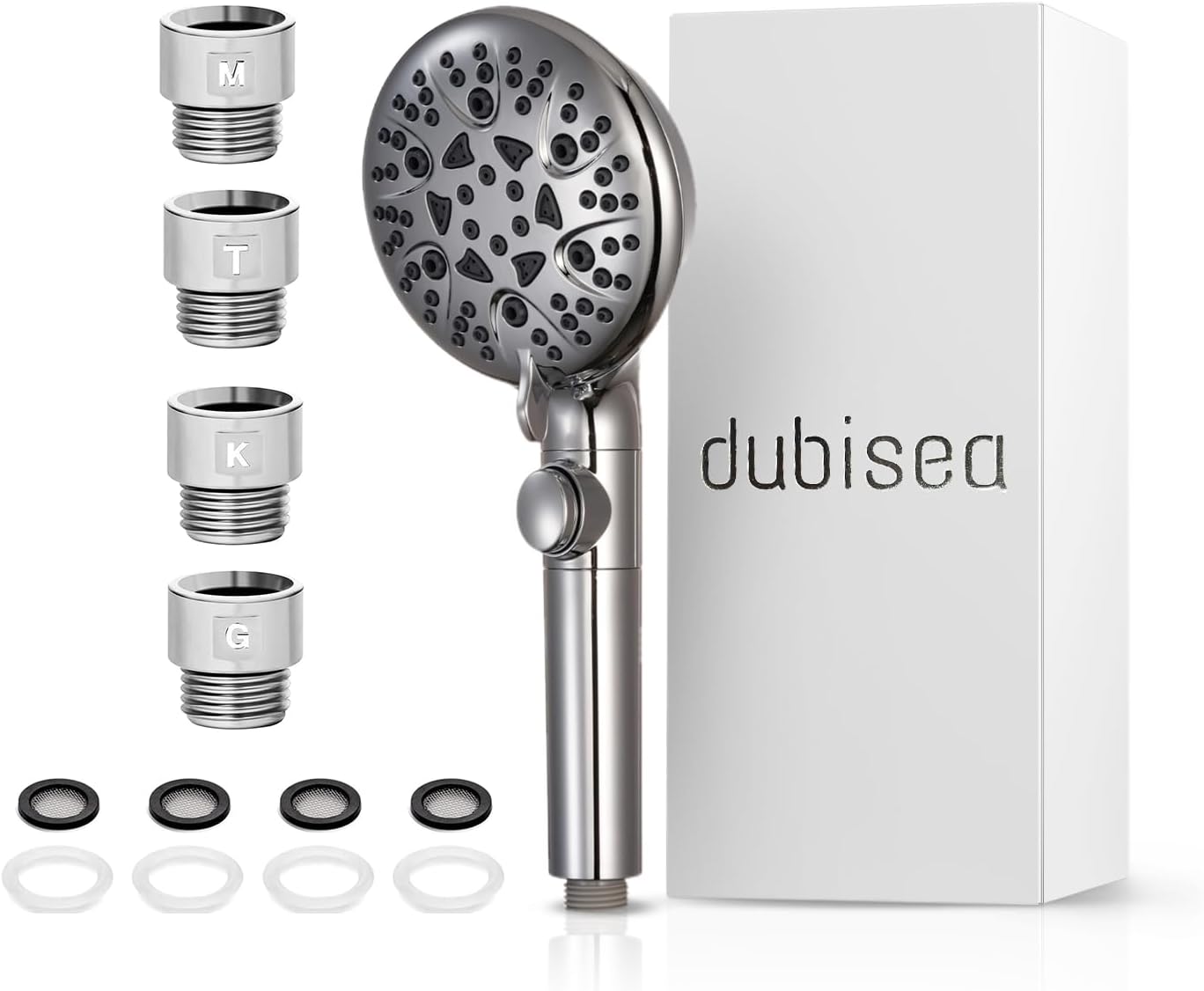 dubisea シャワーヘッド マイクロナノバブル 節水 低水圧用 止水ボタン 高圧洗浄ノズル付き 8段階モード 水漏れ防止 穴ケア 肌ケア 美髪 頭皮に優しい 保湿 お風呂 温浴 アダプター付き 国