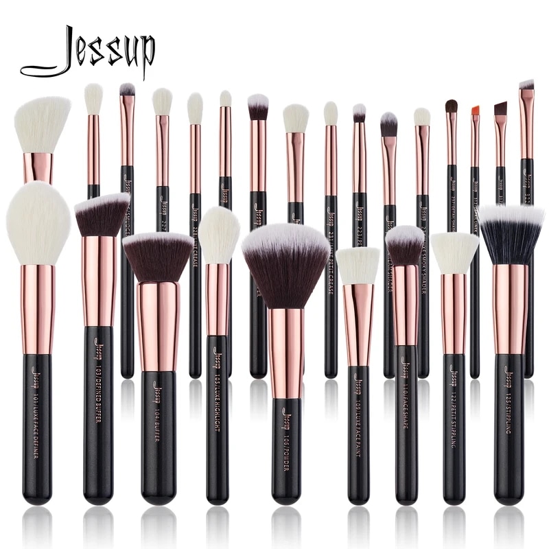 Jessup-メイクブラシのセット,ファンデーション,パウダー,アイシャドウ,ブレンド,蛍光ペン,ピンクゴールド/ブラック,1025個