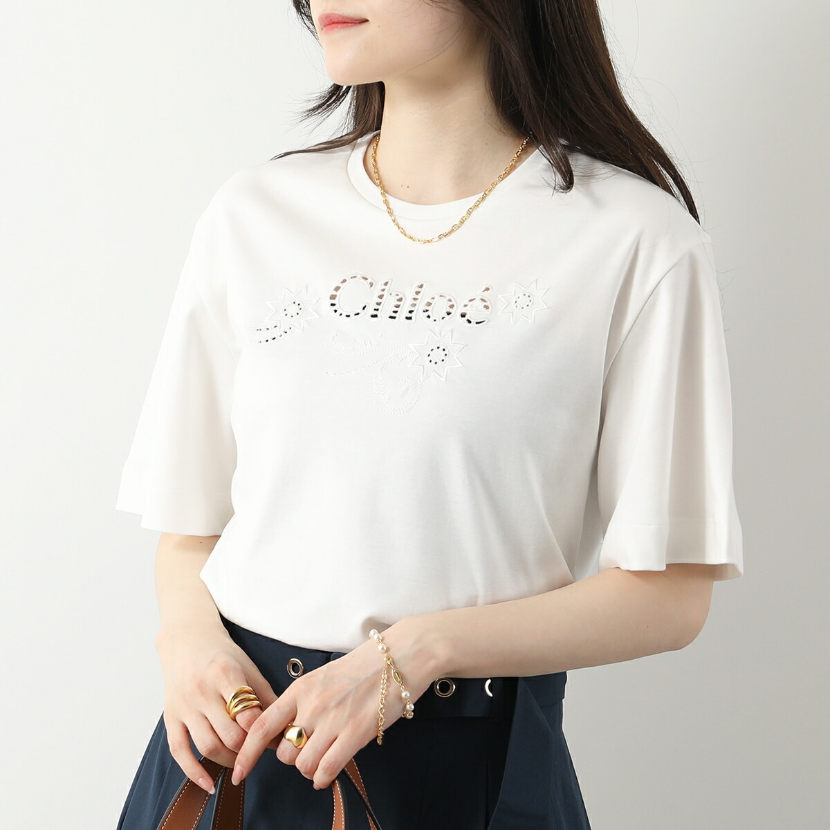 Chloe KIDS クロエ キッズ Tシャツ C20109 レディース ガールズ 半袖 カットソー コットン ロゴT 刺繍 クルーネック 117/OFF-WHITE 13,779円