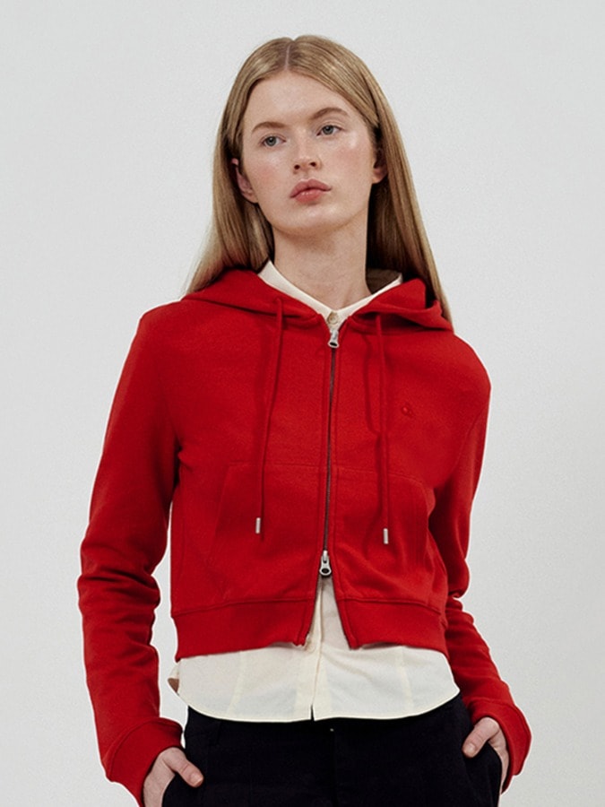 KIRSH PLAIN SLIM FIT CROP HOODIE ZIP UP [RED]