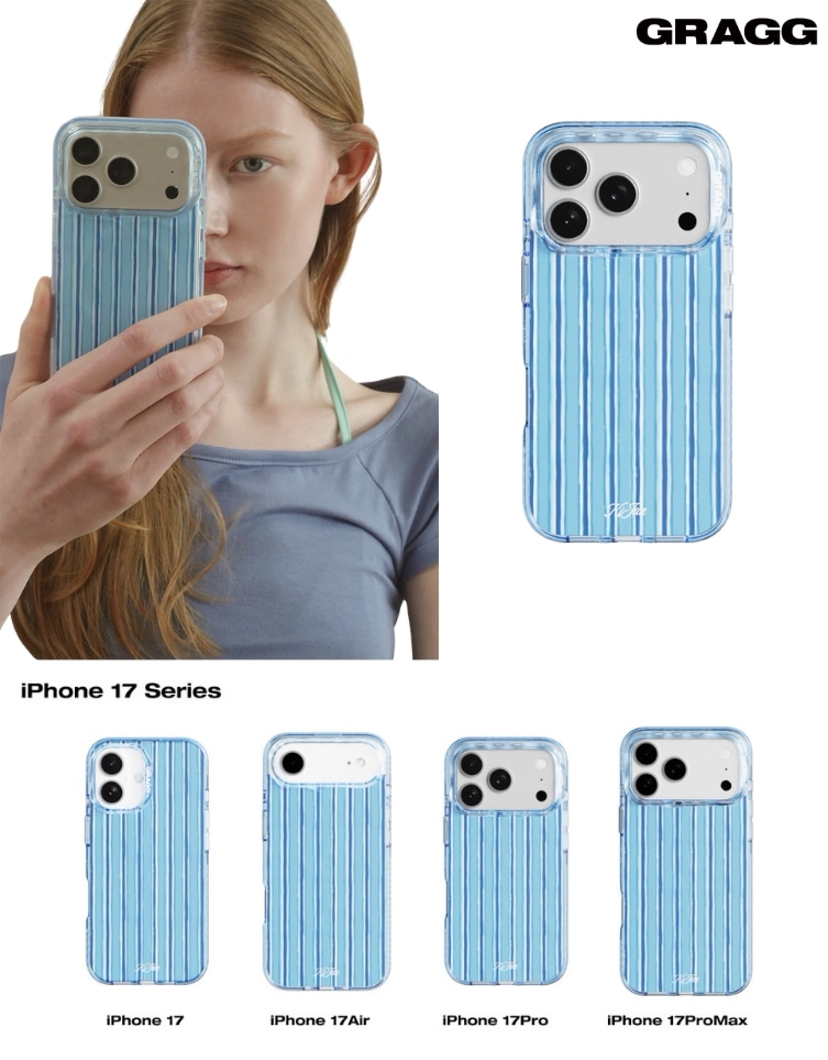 [x Kijun] 韓国限定 韓国人気 ファッション トレンド アクセサリー iPhone 17 MAGSAFE LAYERS FRAME CASE CLEAR BLUE WATER STRIPE