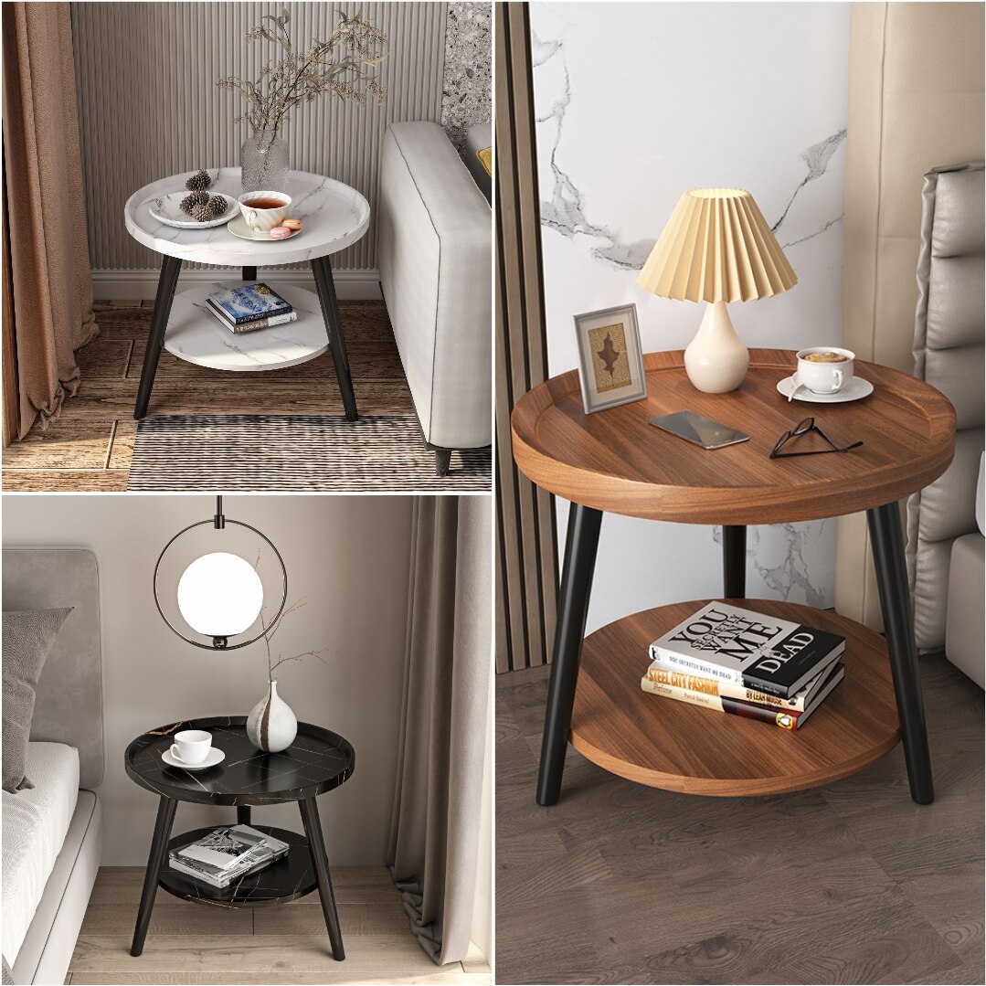 収納棚付 テーブル 北欧 丸 即日発送 シンプル サイドテーブル ダイニングテーブル 幅40cm モダンヴィンテージ 新生活 収納付き ローテーブル リビングダイニング 木製 2段階 食卓 一人暮らし