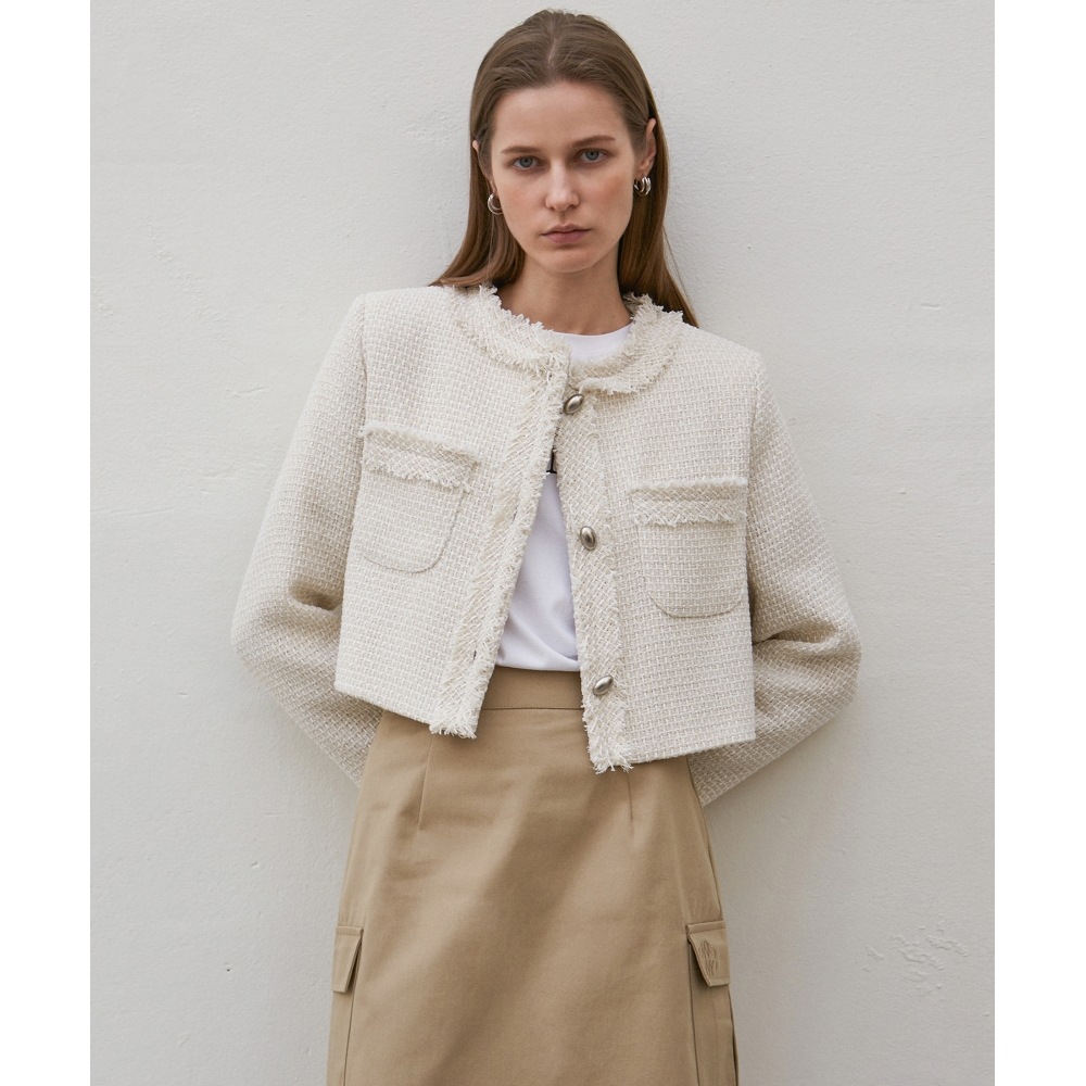 ニック&ニコールシャーロットクロップツイードジャケット_クリーム