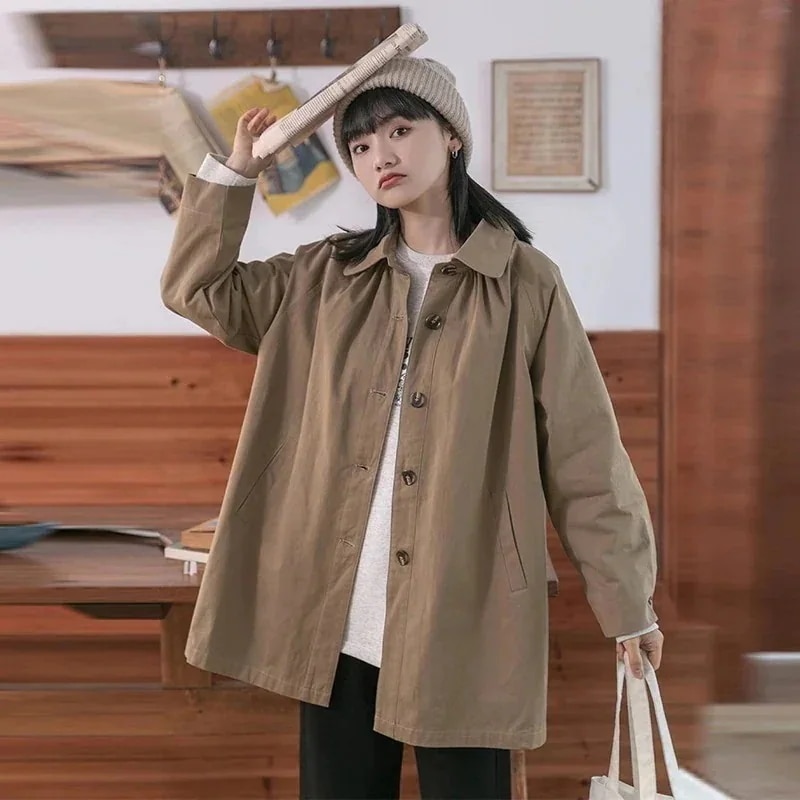 25新作服 トレンチコート レディース 綿 パーカー ミディアム丈ストレートゆったり 学生 トップス ジャケット 韓国 トレンチコート ロング 通勤 アウター