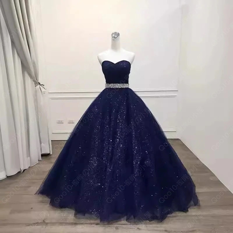 ロングドレス ウェディングドレス 花嫁ドレス カラードレス 結婚式ドレス 披露宴パーティードレス 写真撮影ドレス 紺色 オーダーメイド対応可能-48