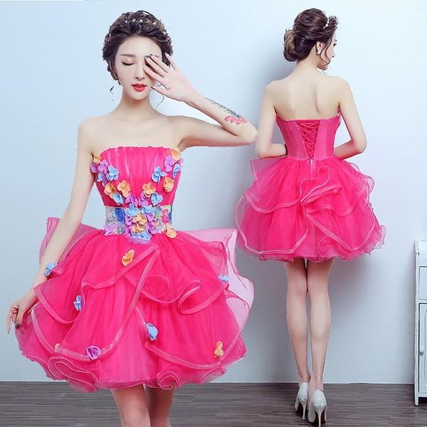 豪華カラードレスウェディングドレス花嫁ミニドレス高級ドレス可愛い花ウエディングドレス極めて豪華可愛い姫系-476