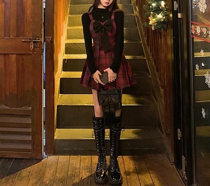 サスペンダードレス リボン ワンピース 長袖 春 夏 秋 きれいめ カジュアル かわいい aライン Aライン フレア ワンピドレス ジャンパースカート ミニ ミニ丈 ショート ショート丈 ミモレ ミモ