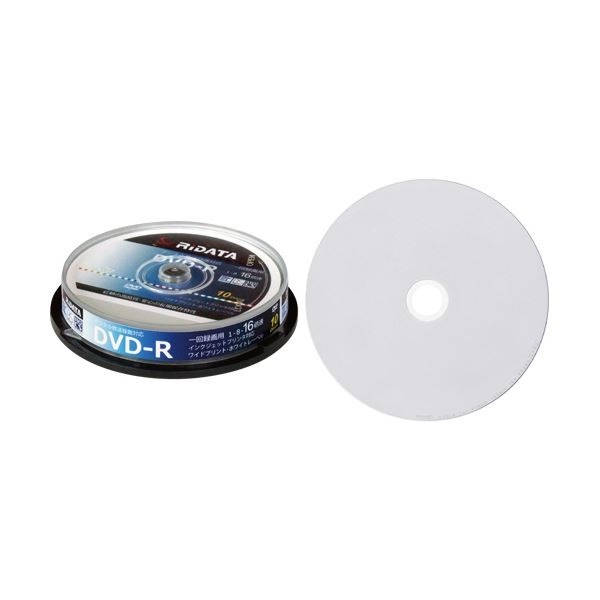 （まとめ）RiDATA 録画用DVD-R 120分1-16倍速 ホワイトワイドプリンタブル スピンドルケース D-RCP16X.PW10RD D 1パック（10枚） 10セット