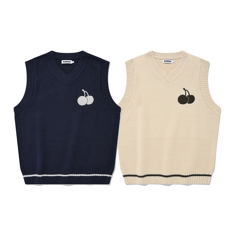 [NMIXX ベイ 着用] UNI MIDDLE CHERRY V-NECK KNIT VEST 韓国 アイドル 制服 レディース かわいい 秋 冬