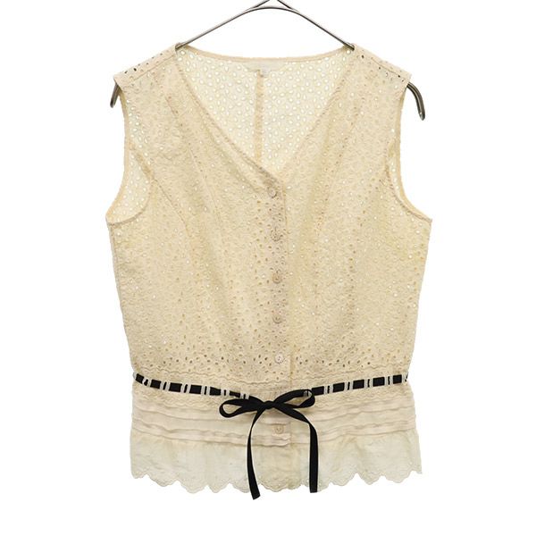 日本製 三陽商会 総柄 ノースリーブ カットソー 40 ホワイト レディース